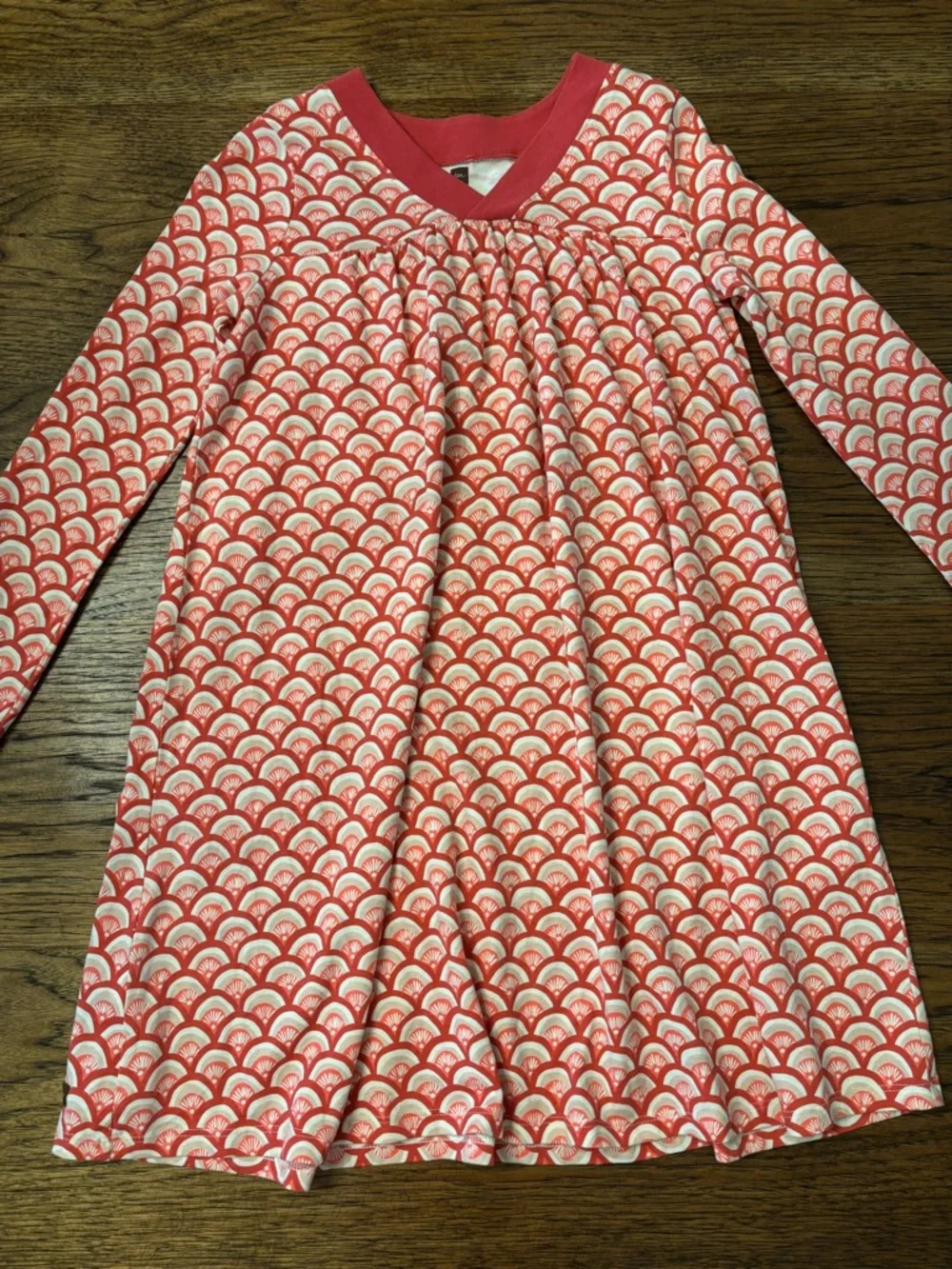 Tea Collection Nami Trapeze Dress Coral White Scallop Wave Girls 12 Cotton